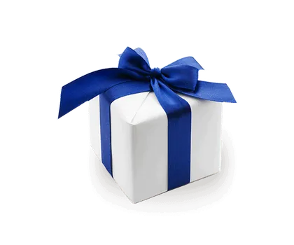 A white gift box tied with a blue ribbon — the solution you promise